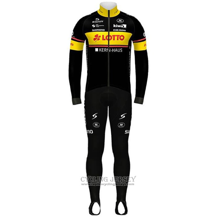 2020 Cycling Jersey Lotto-kern Hausblack Yellow Long Sleeve And Bib Tight
